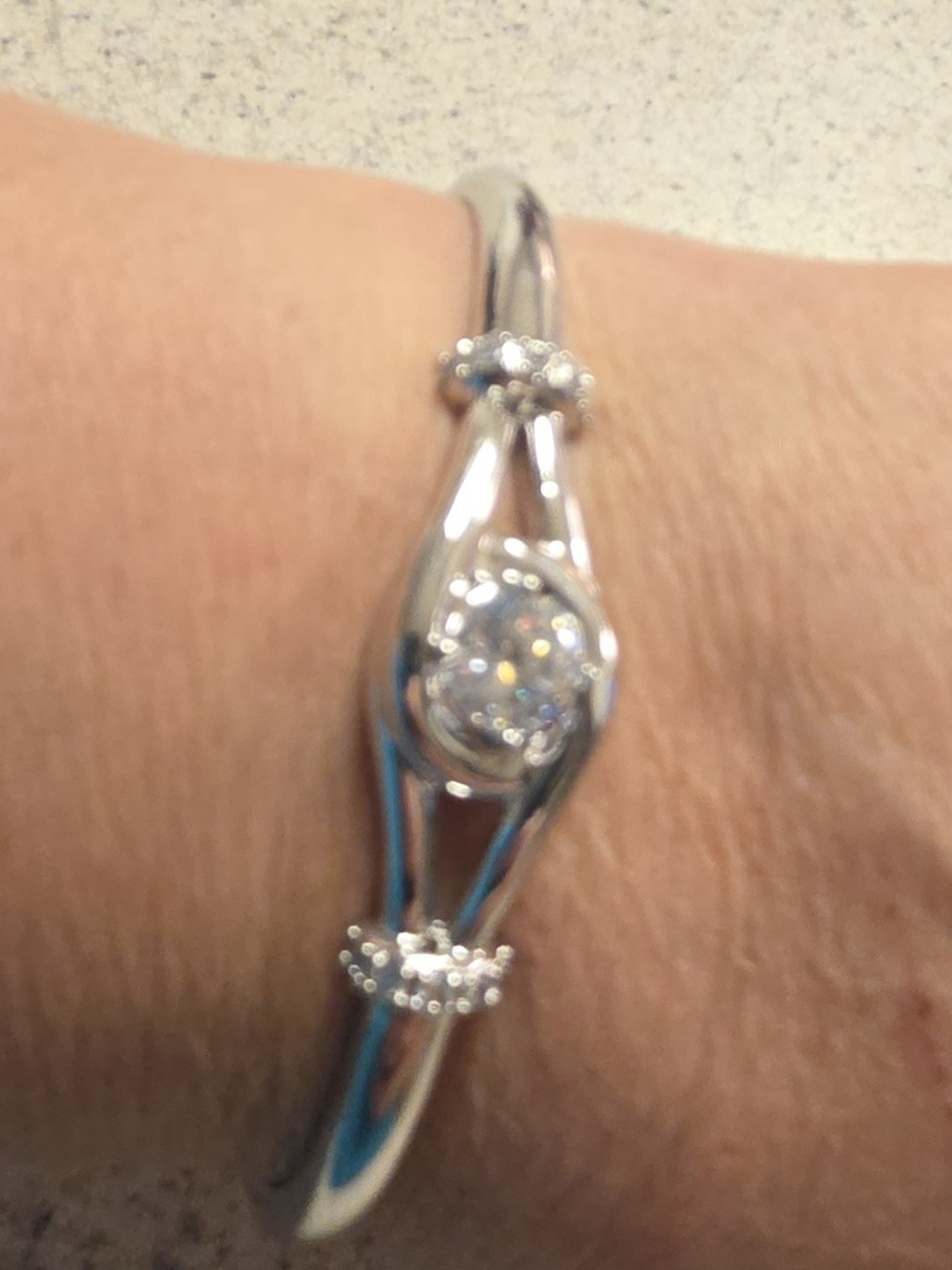 Vintage Avon Eternal Promise Silver Tone CZ Cuff Bracelet Signed NVC Bangle